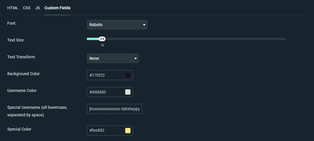Streamlabs custom fields section Streamlabs custom fields section